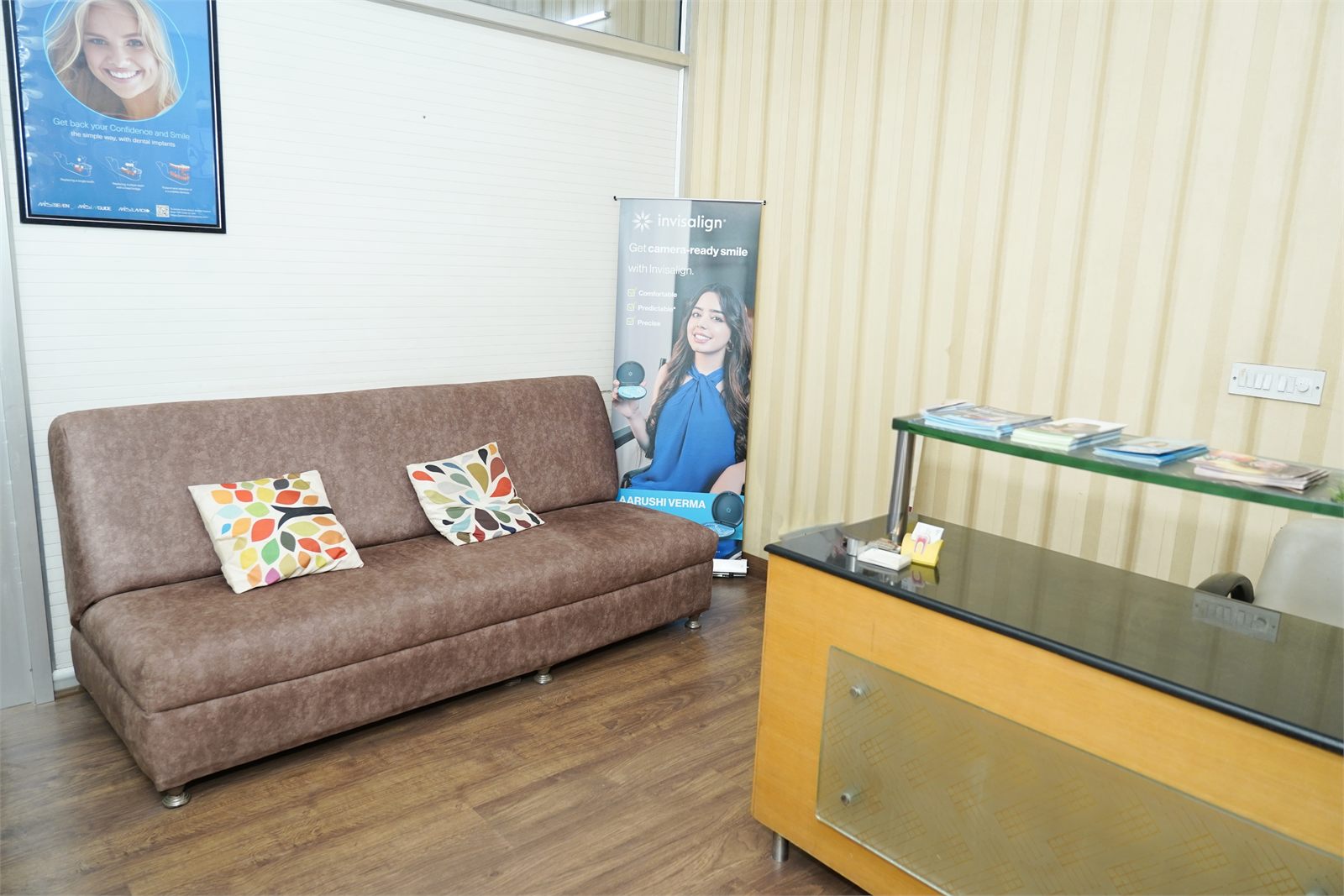 Reception lounge at Marwaha Dental Clinic in Gurugram